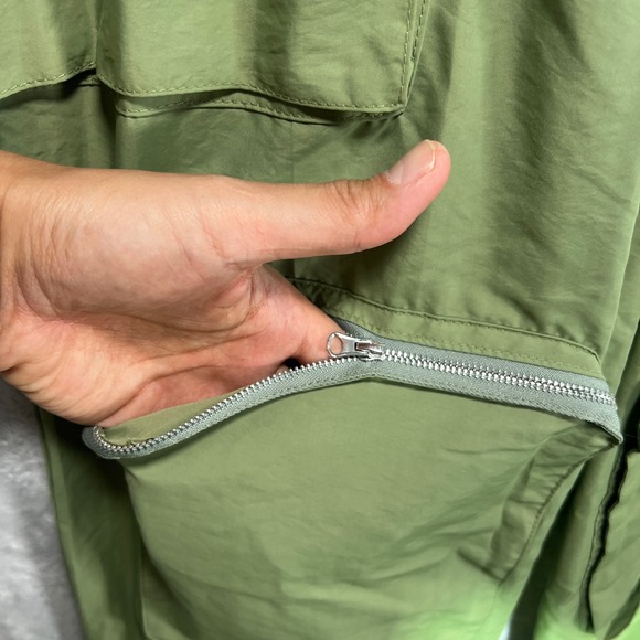 Nylon Pants Men L Olive Green Zip Pockets Wide Leg Gorpcore Techwear Blokecore - Picture 5 of 13